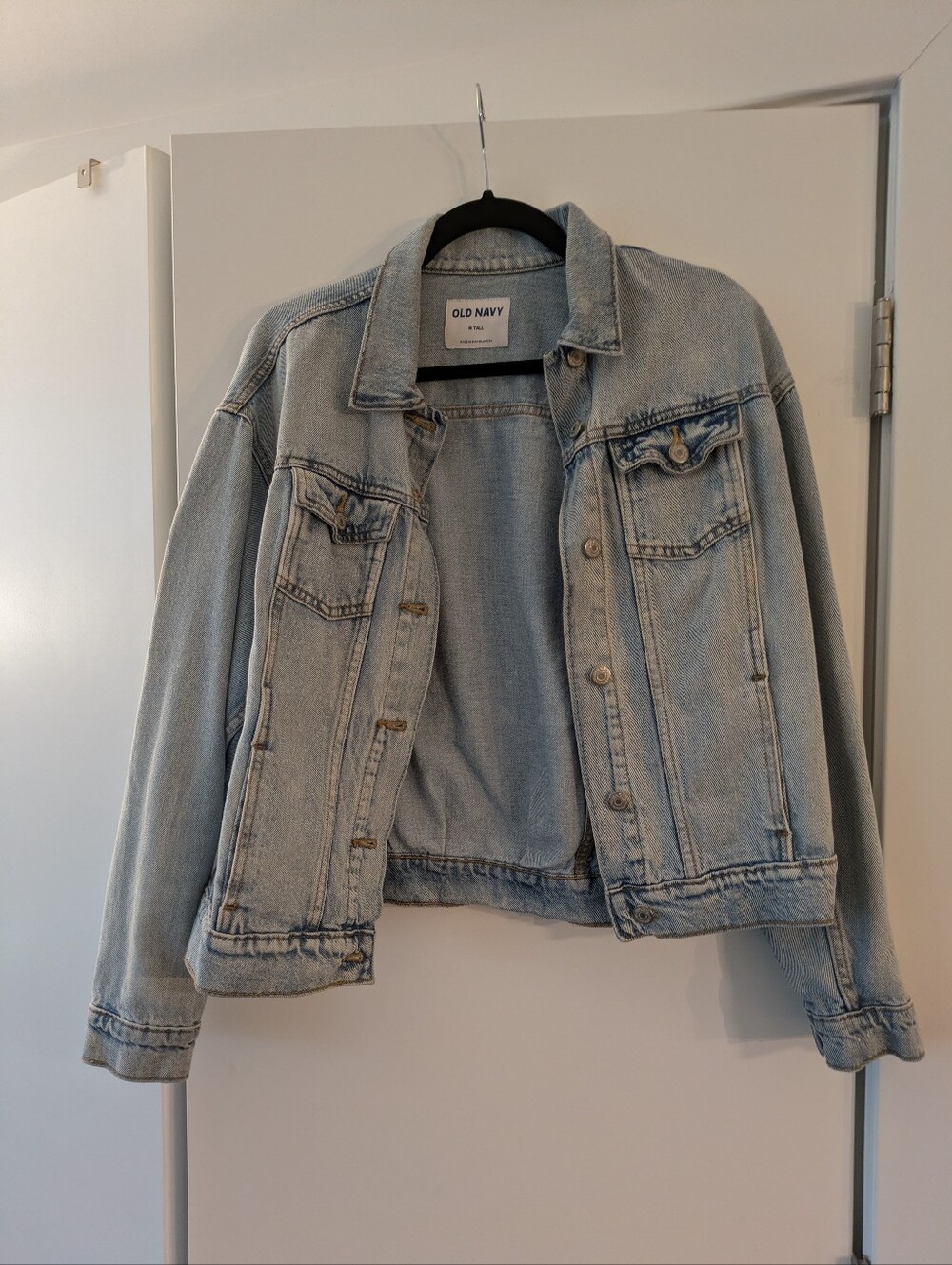 Old Navy Light Wash Puff Sleeve Denim Jacket Size Medium Tall